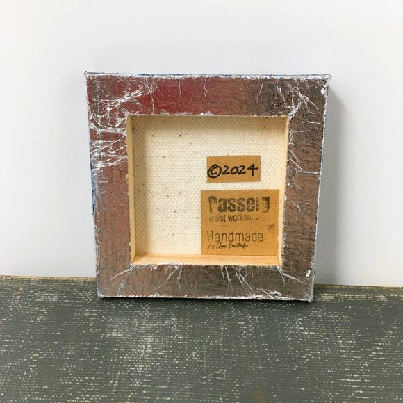 Miniature Square Gray Black Silver Leaf Branches Ink Drawing on Canvas Wall Art - Picture 2 of 16